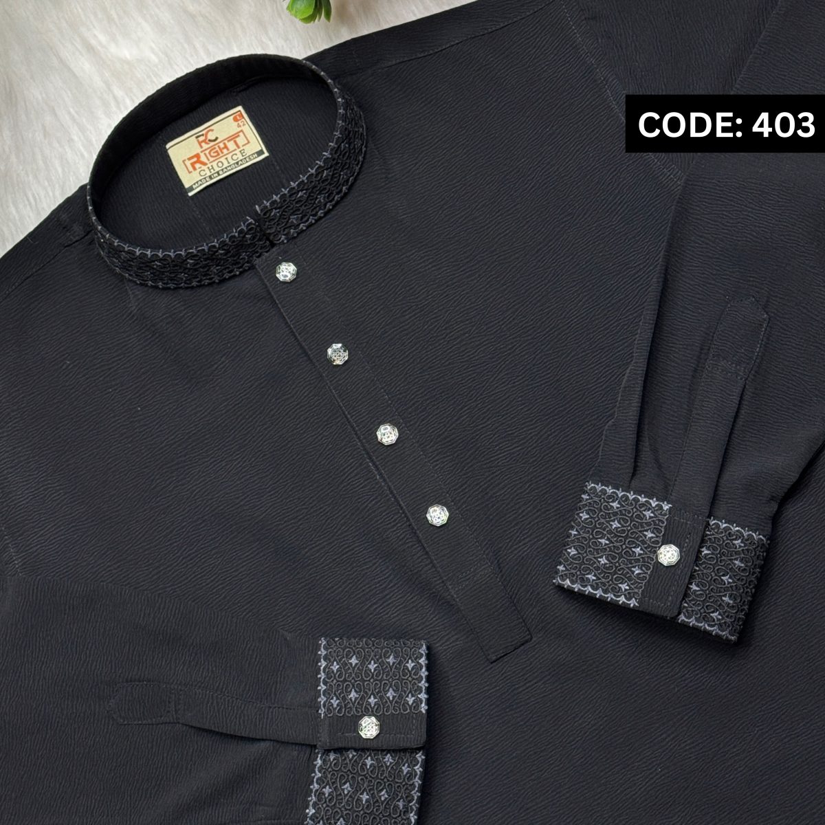 (CODE: 403) এলিগ্যান্ট এম্ব্রয়ডারি জাফরান পাঞ্জাবী - Image 1