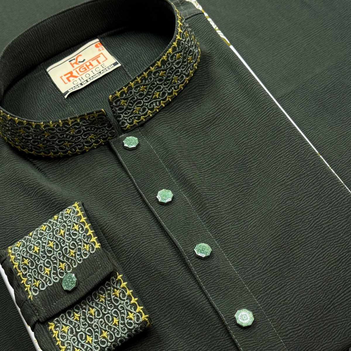 (CODE: 404) এলিগ্যান্ট এম্ব্রয়ডারি জাফরান পাঞ্জাবী - Image 2