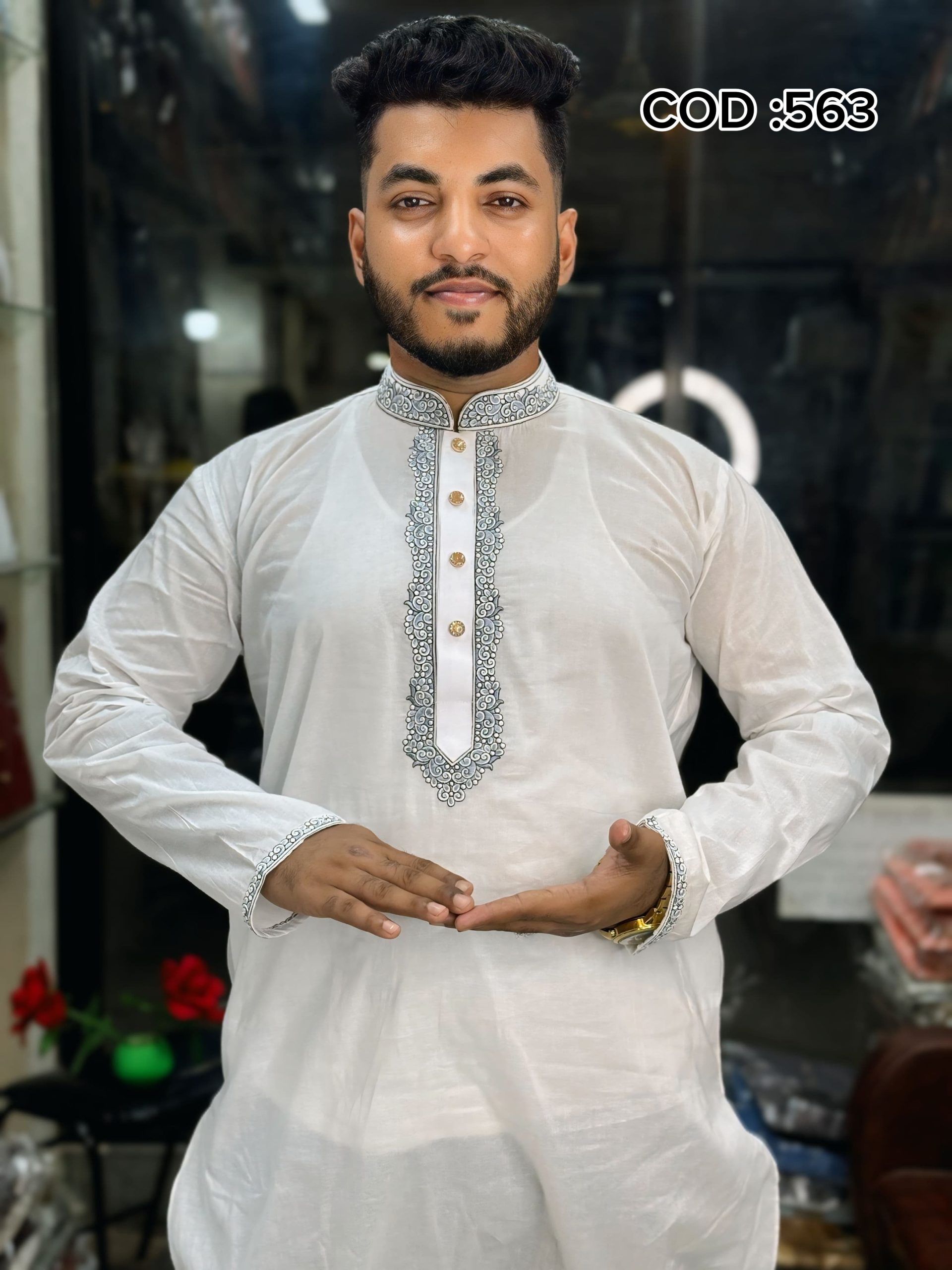 563 আদি ধুতি কটন কাপড়ের পাঞ্জাবি (CODE: KB= 563) - Image 1