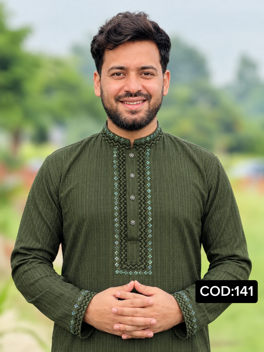 141 প্রিমিয়াম চায়না পপলিন এমব্রয়ডারি পাঞ্জাবি ( Code: 141 ) - Image 1