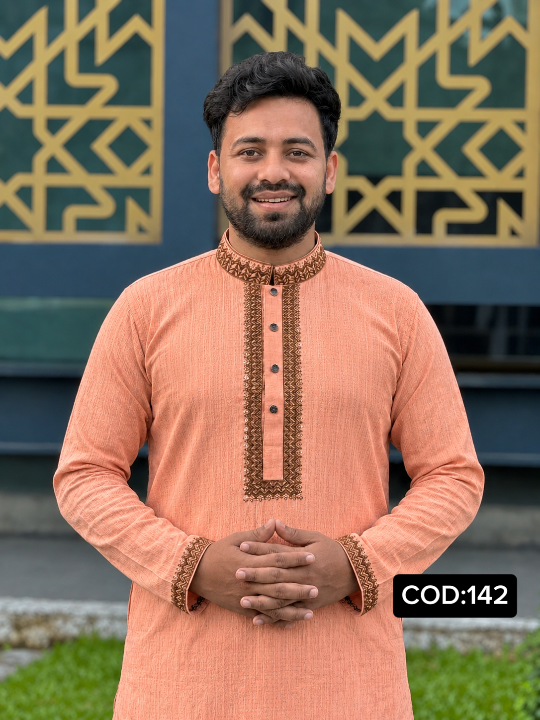 142 প্রিমিয়াম চায়না পপলিন এমব্রয়ডারি পাঞ্জাবি ( Code: 142 ) - Image 1